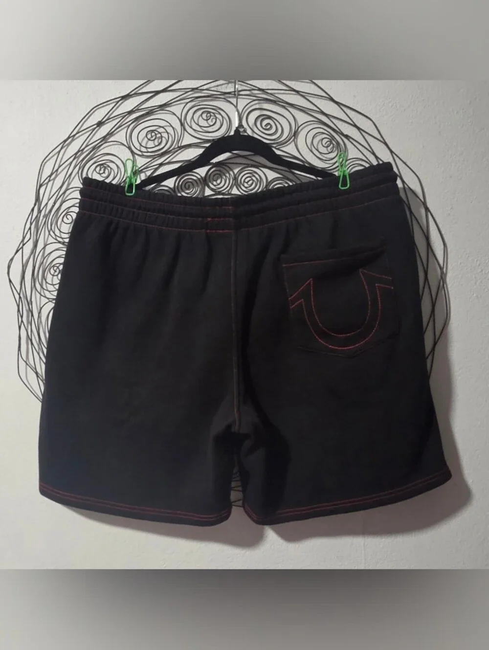 True Religion Men's 3XL Black Fleece Sweat Shorts Red Stitching NWT Drawstring